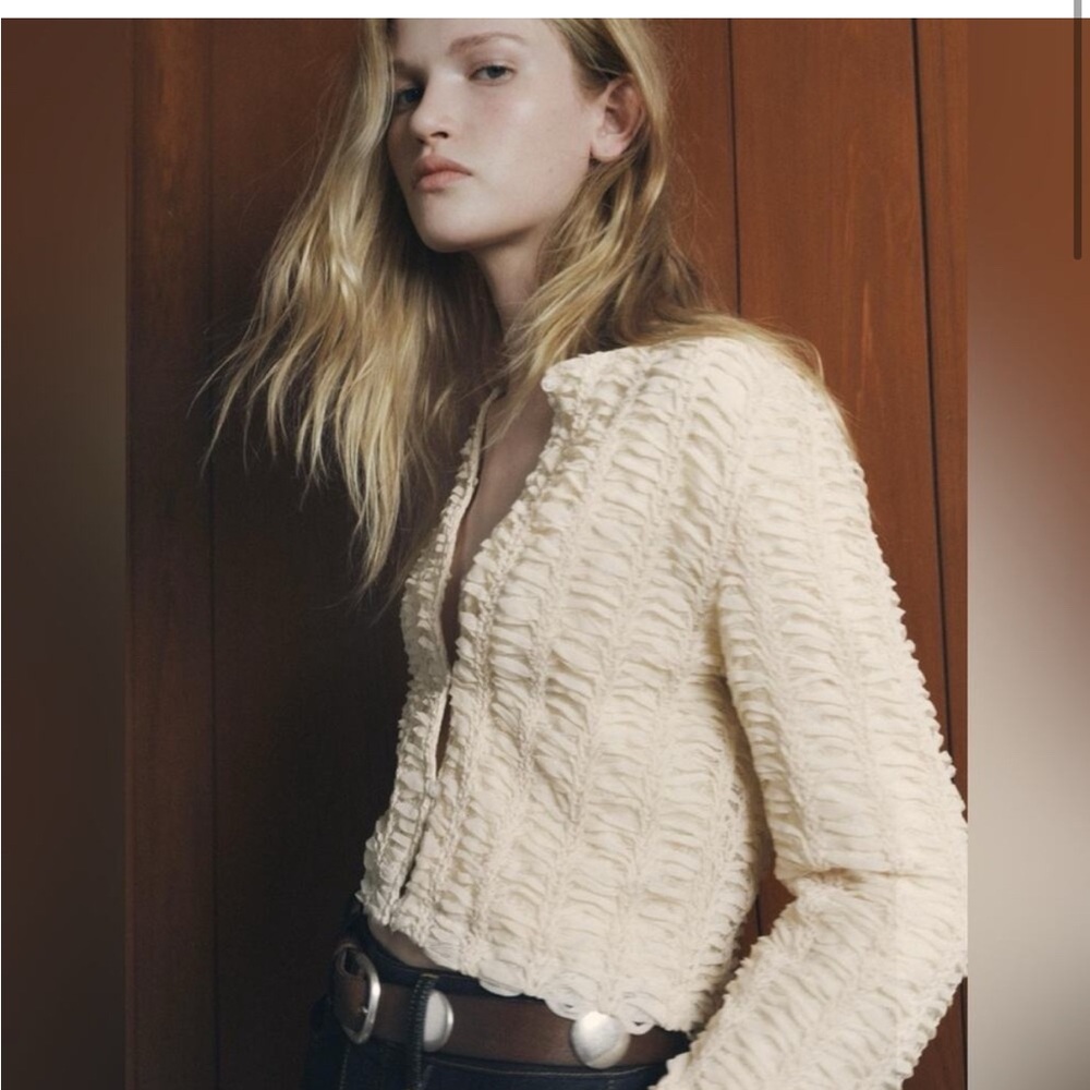 Zara Beige Textured Women's Cardigan Jacket